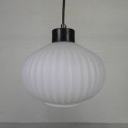 Vintage pendant lamp with white ribbed glass ball, 1960s