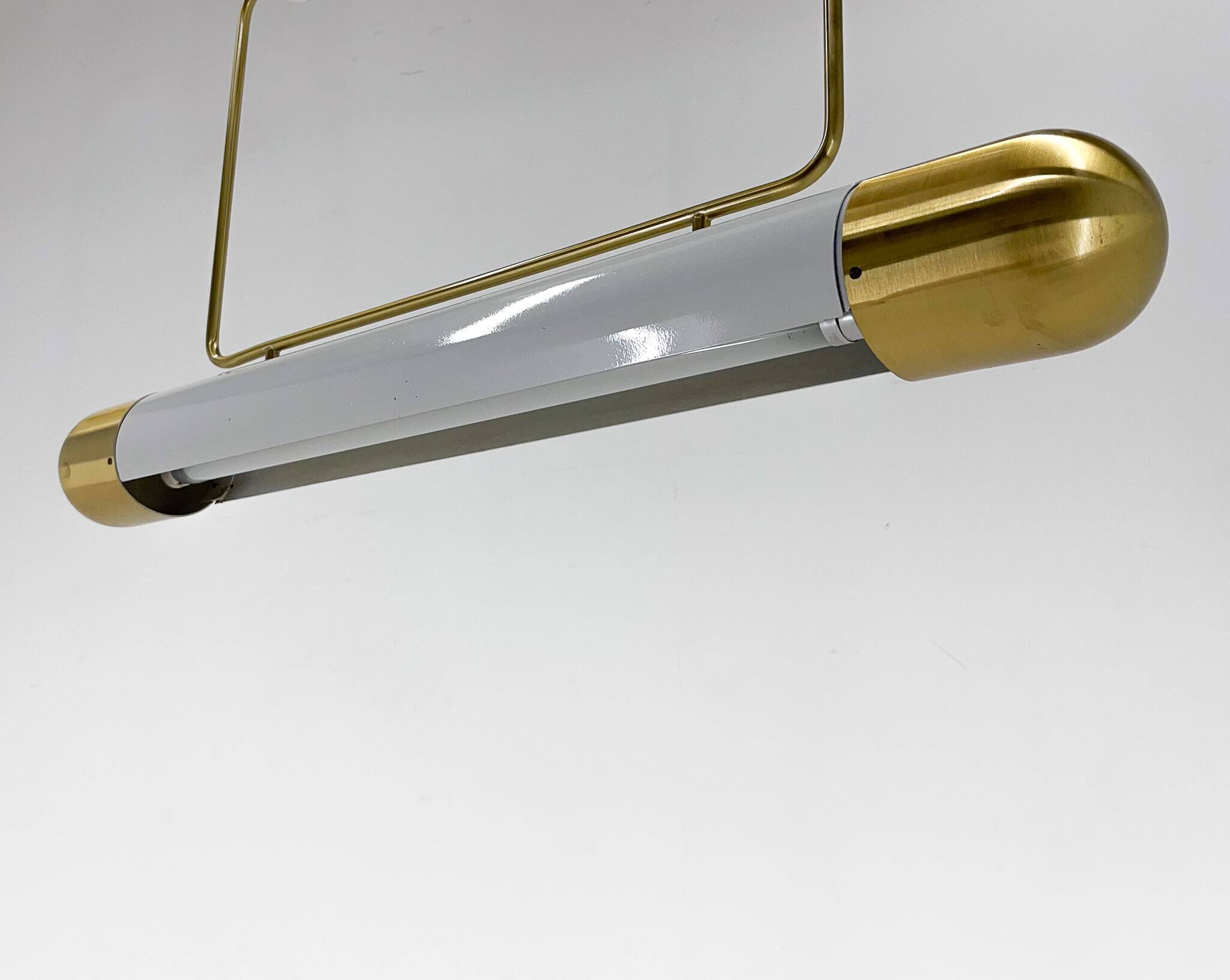 Mid-century Brass Long Pendant Light by Napako