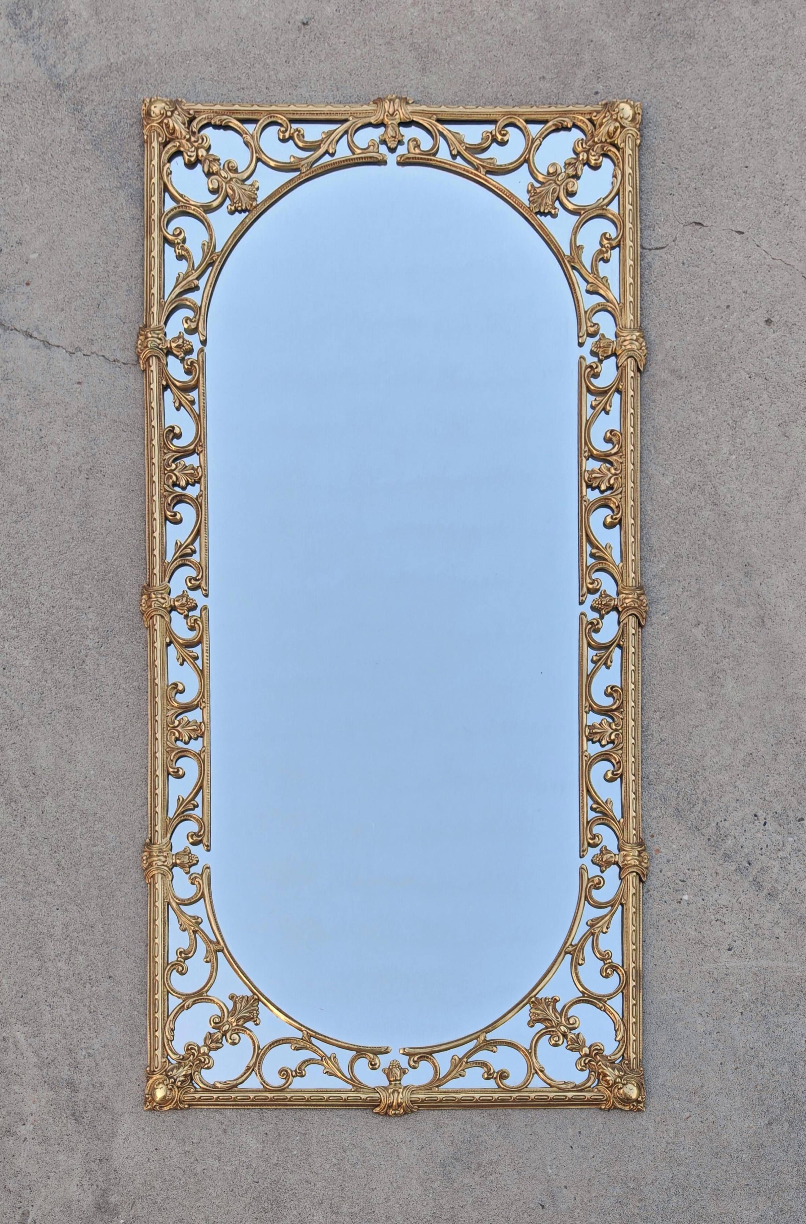 Hollywood Regency Wall Mirror in Brass, Neoclassical Style, 1950s