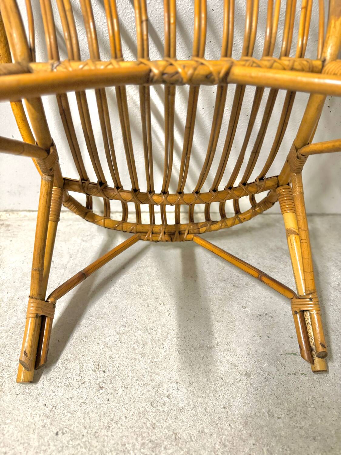 Adult basket armchair in vintage wicker rattan 1960s