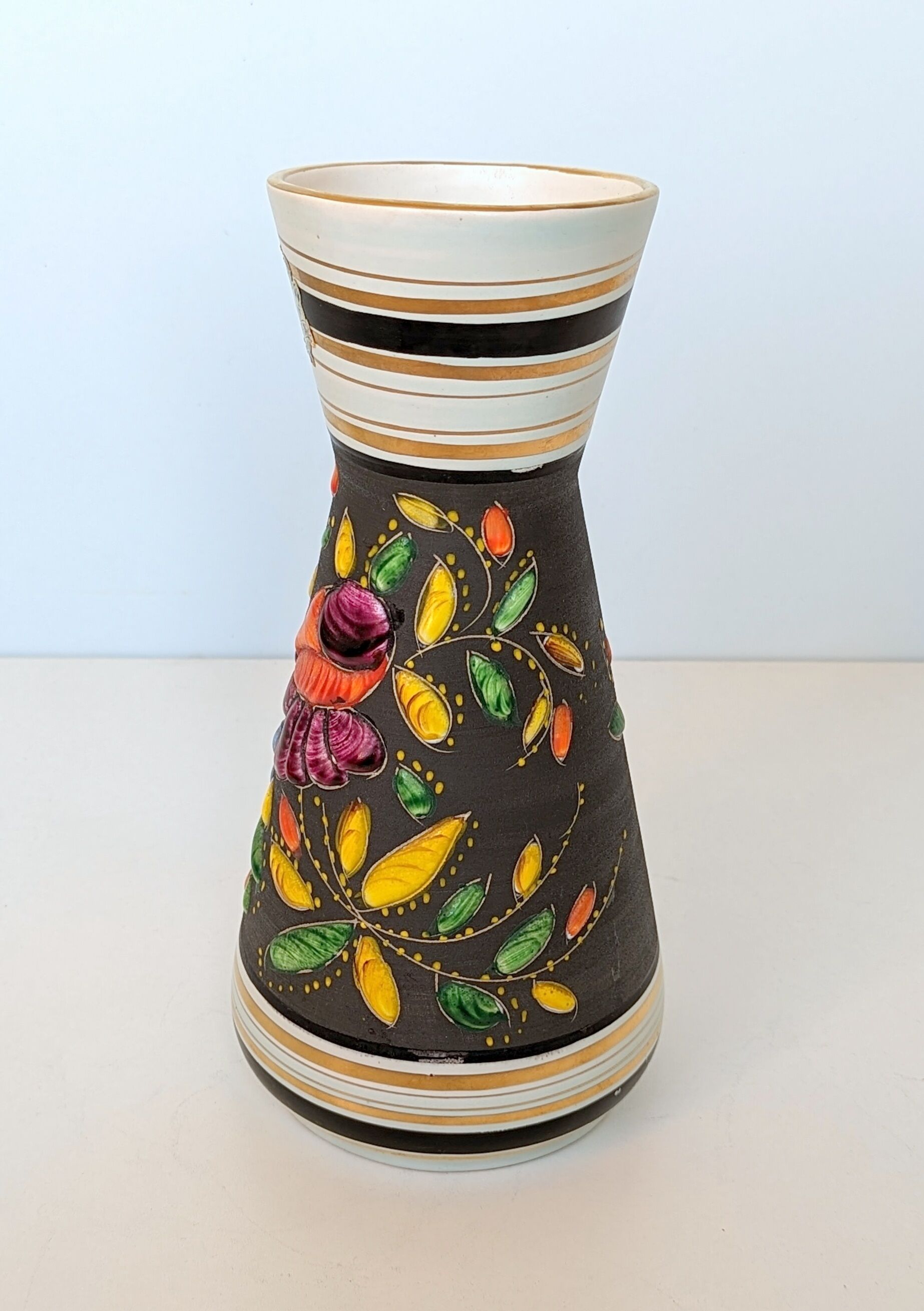 Vintage Henri Bequet Quaregnon hand painted ceramic vase (Belgium pottery 1960)