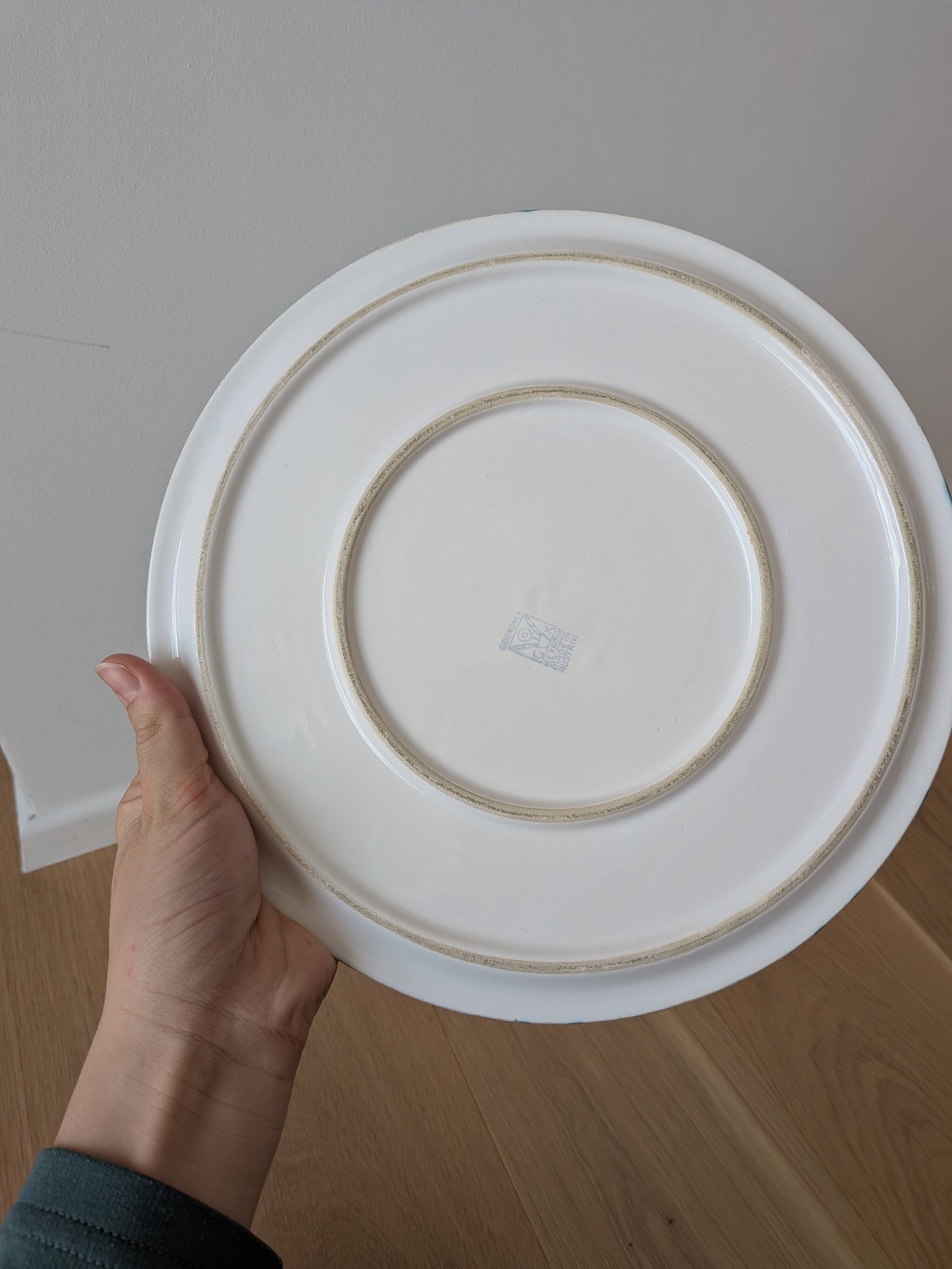 Vintage Gmundner Keramik Green Flamed Flat Plate – Austrian Hand Painted