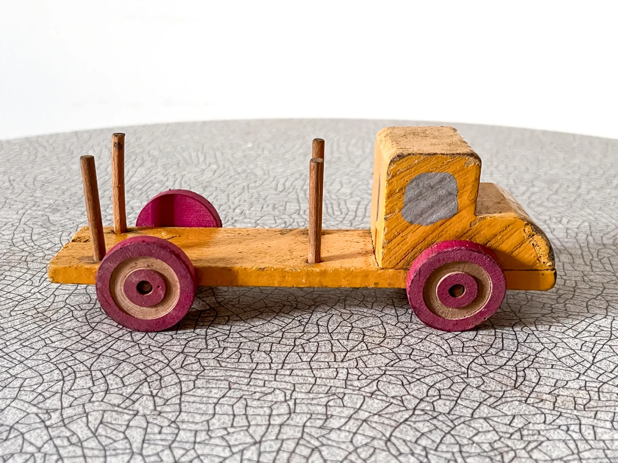 Small wooden logging truck, vintage toy