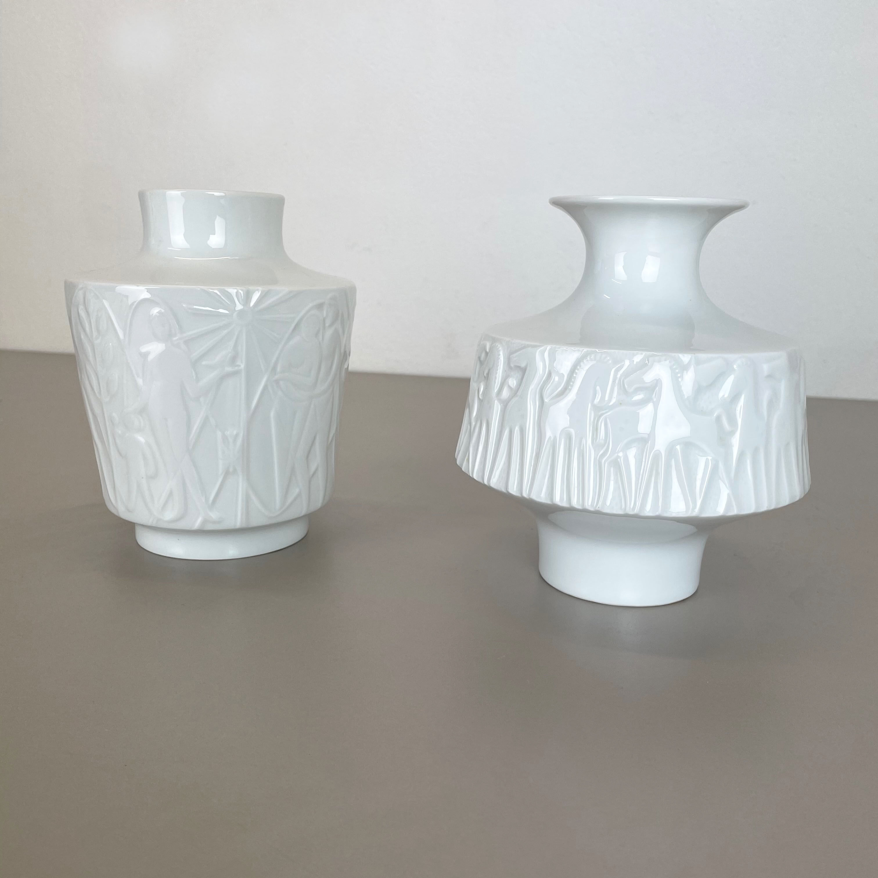 Set of 2 OP Art Biscuit Porcelain Vases by Edelstein Bavaria, Germany, 1970s