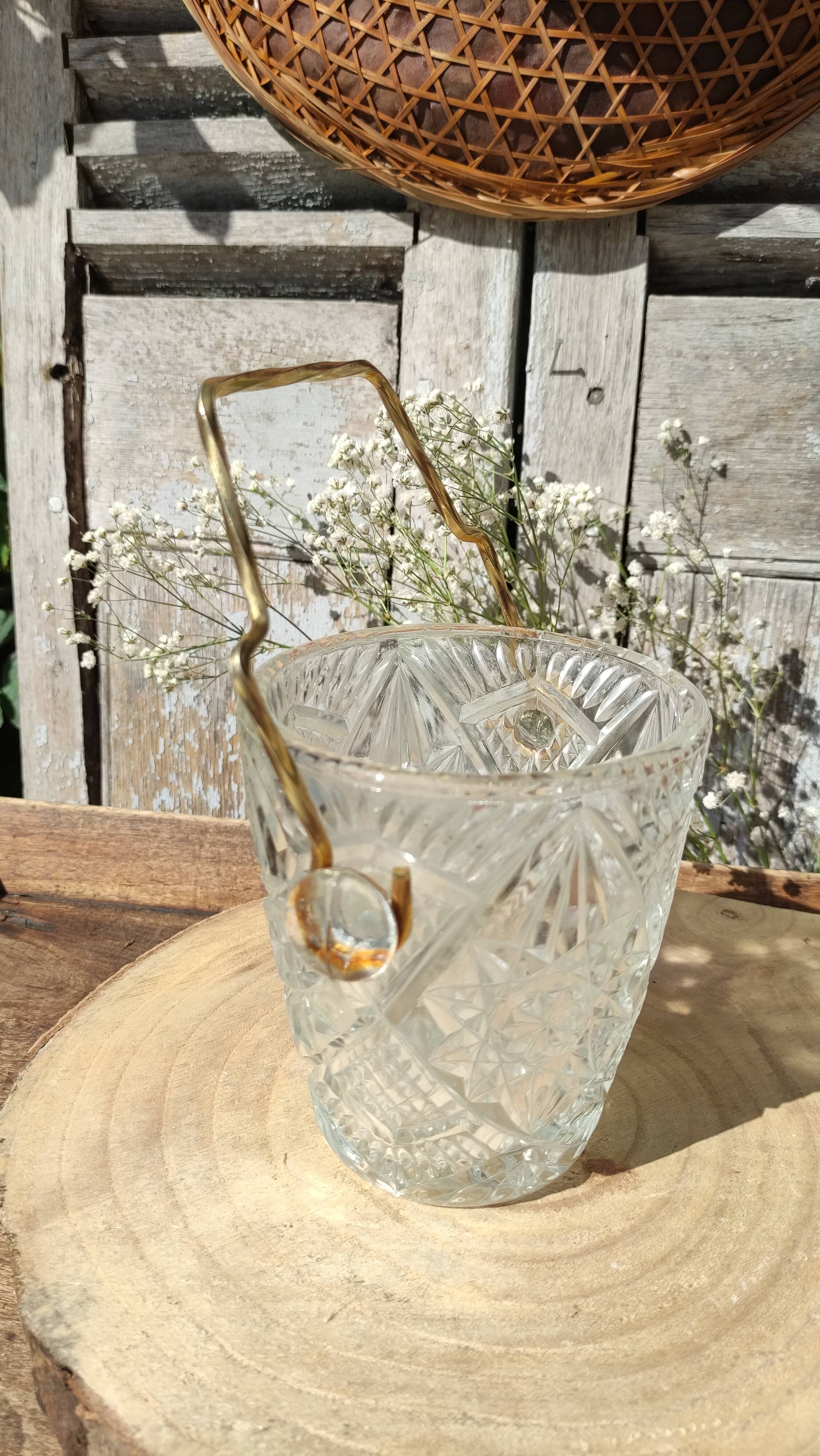 Vintage glass ice buckets or ice cubes made of thick glass