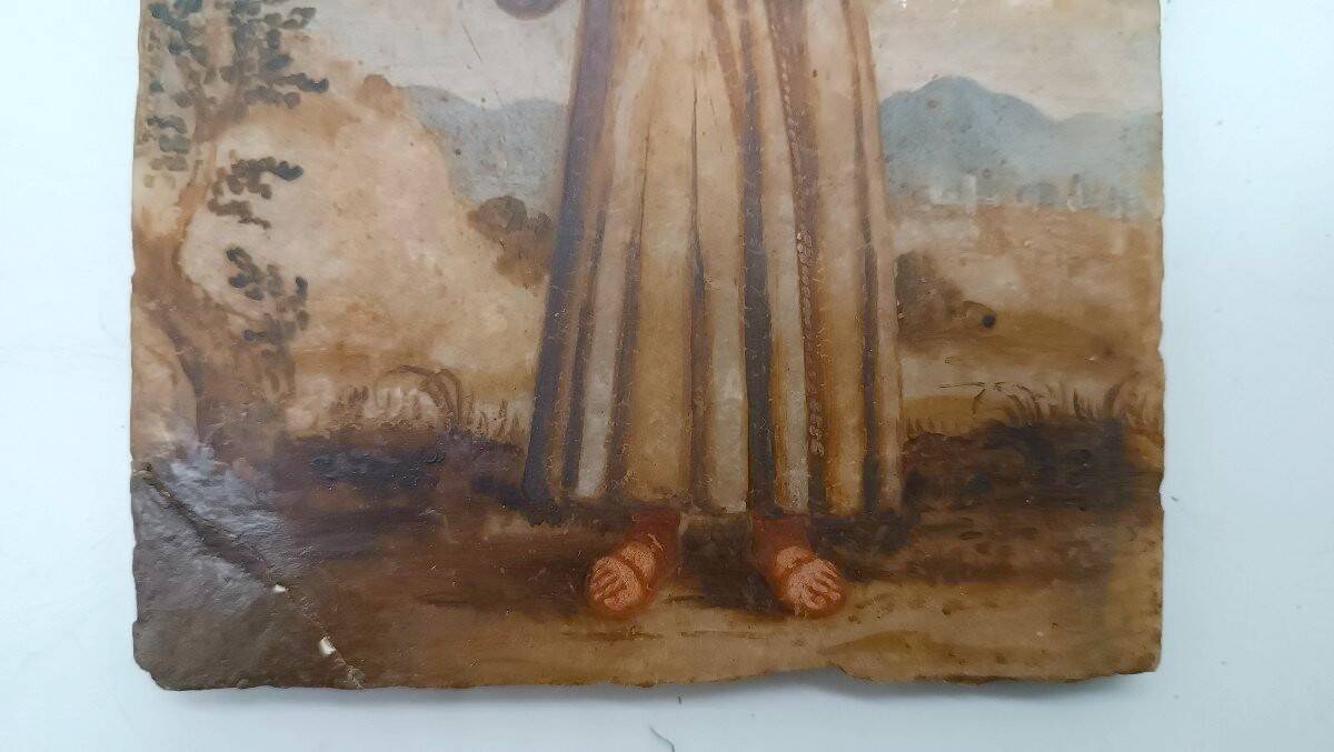 Antique painting on alabaster, Italy, 18th century, Saint Anthony of Padua