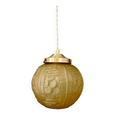 Suspension globe vintage Art Deco in frosted yellow glass