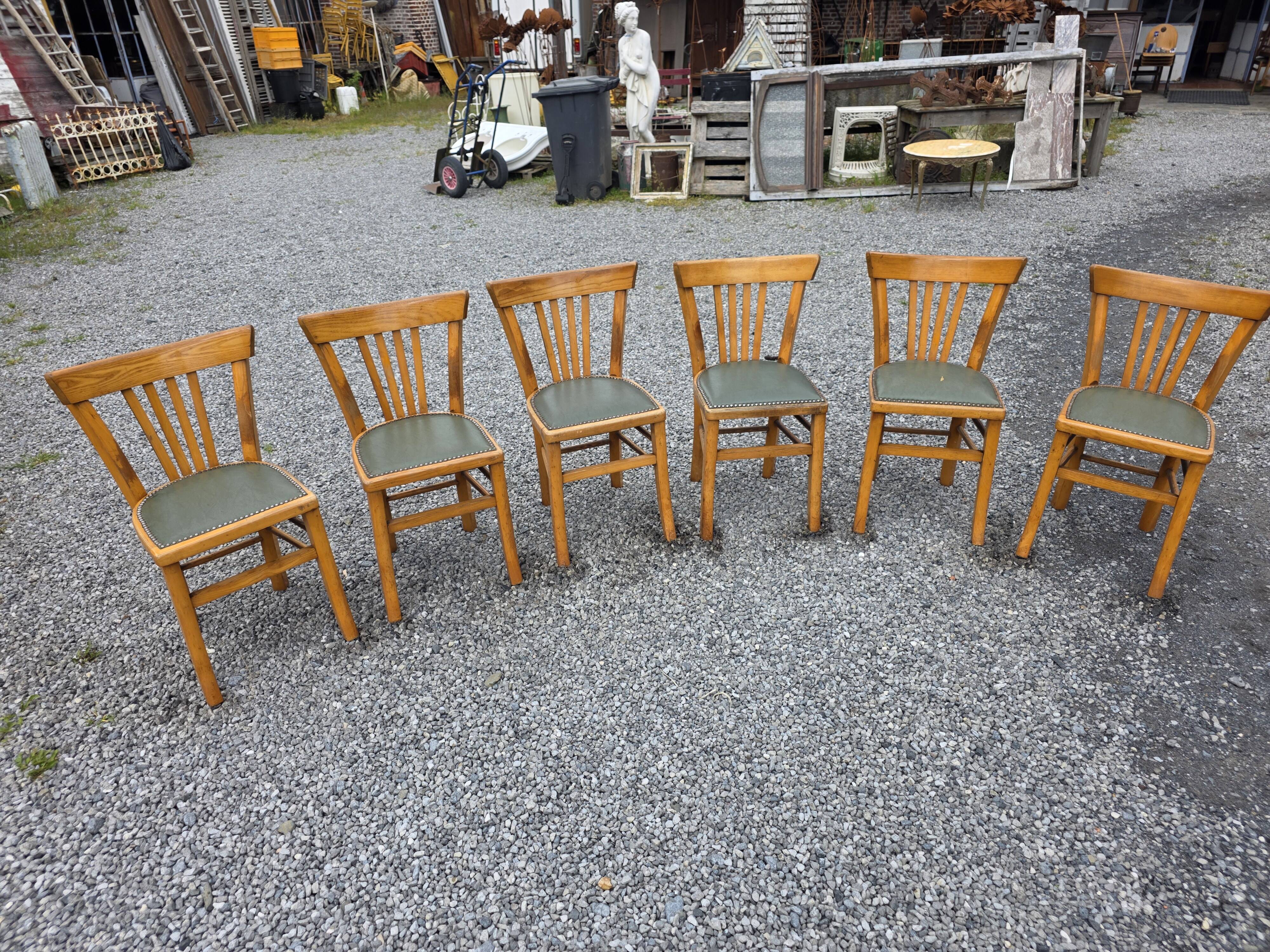 6 bistro chairs in solid oak, 1920s