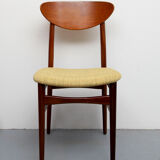 Set of 5 chairs in teak, yellow fabric