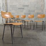 Set of 6 Czech chairs "Kovonac" school type, chrome and wood 1960