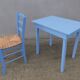 side table + blue wooden chair