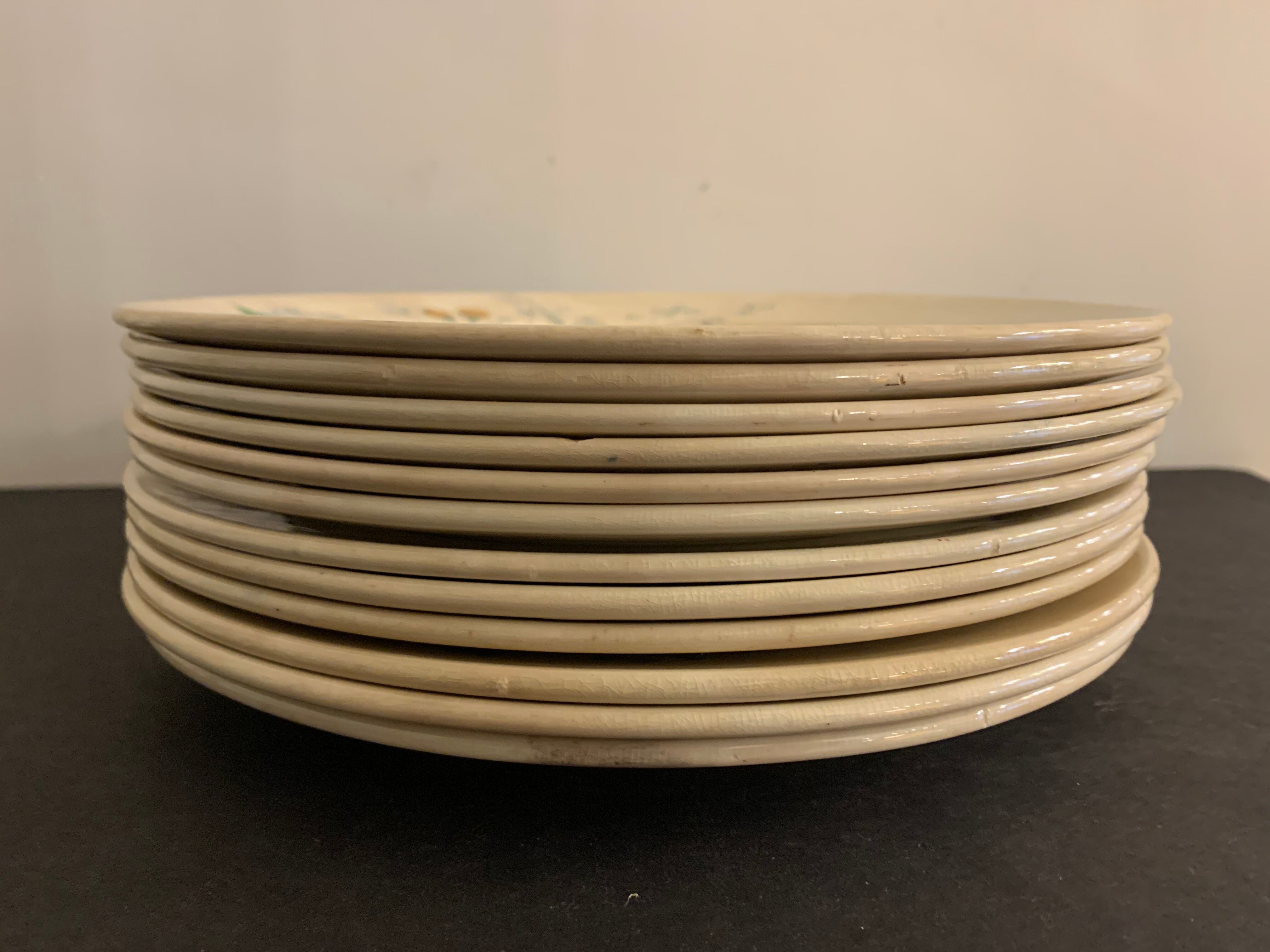 12 old polychrome flat plates Jules Vieillard Bordeaux, 19th century