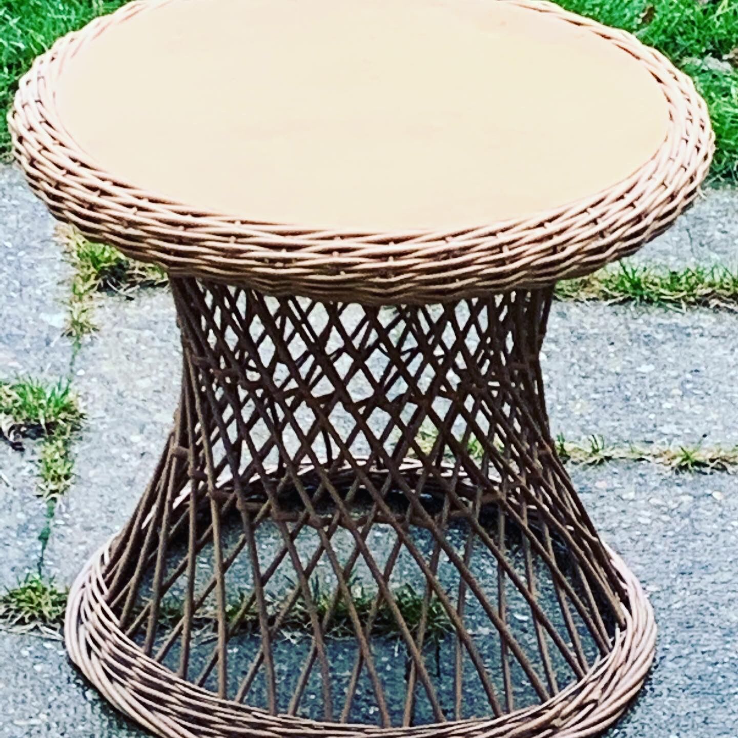 Small Vintage Wood and Rattan Roundtable 1960