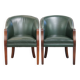 Set of 2 Green Cowhide Leather and Wooden Side/Dining/Office Chairs