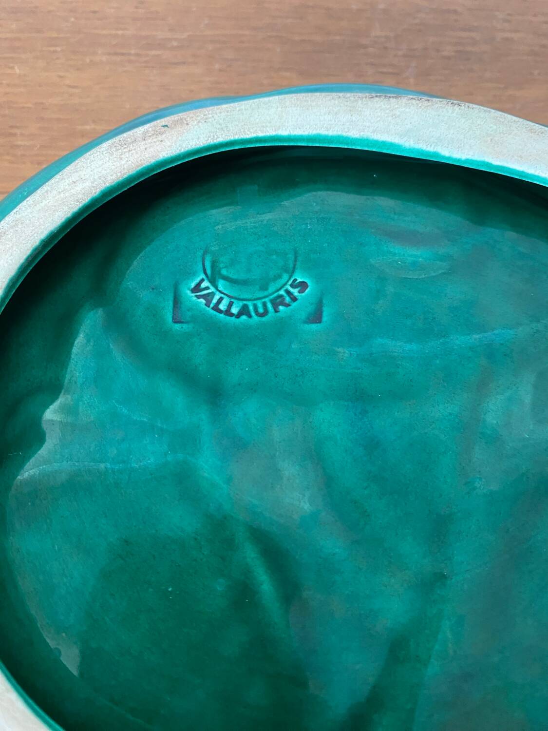 Antique Condiment Dish VALLAURIS Green Ceramic Vintage Tableware