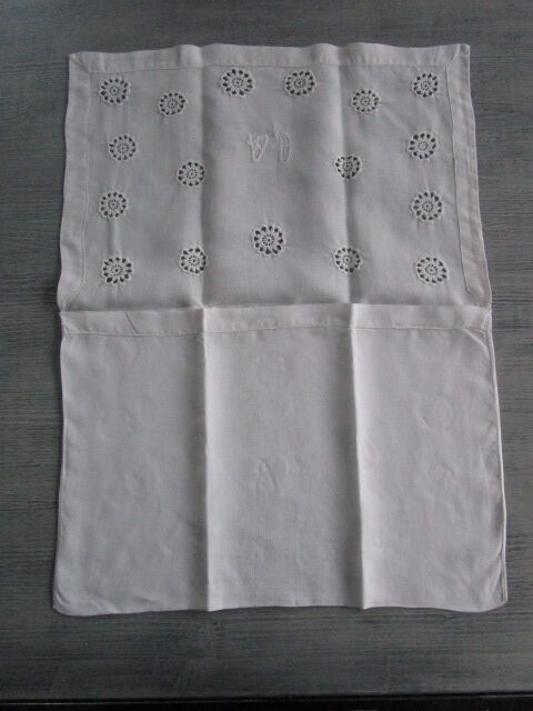 Old infant pillowcase embroidered/monogrammed cotton :49x33cm