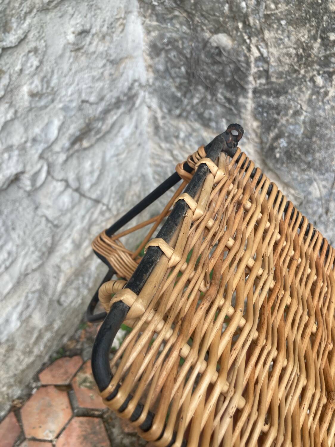 Vintage rattan wall coat rack