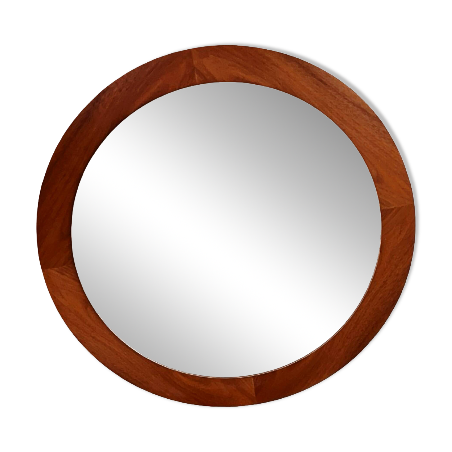Round vintage mirror with wooden frame Scandinavian style Denmark 1960s