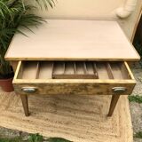 Farmhouse table with compartmentalized drawer