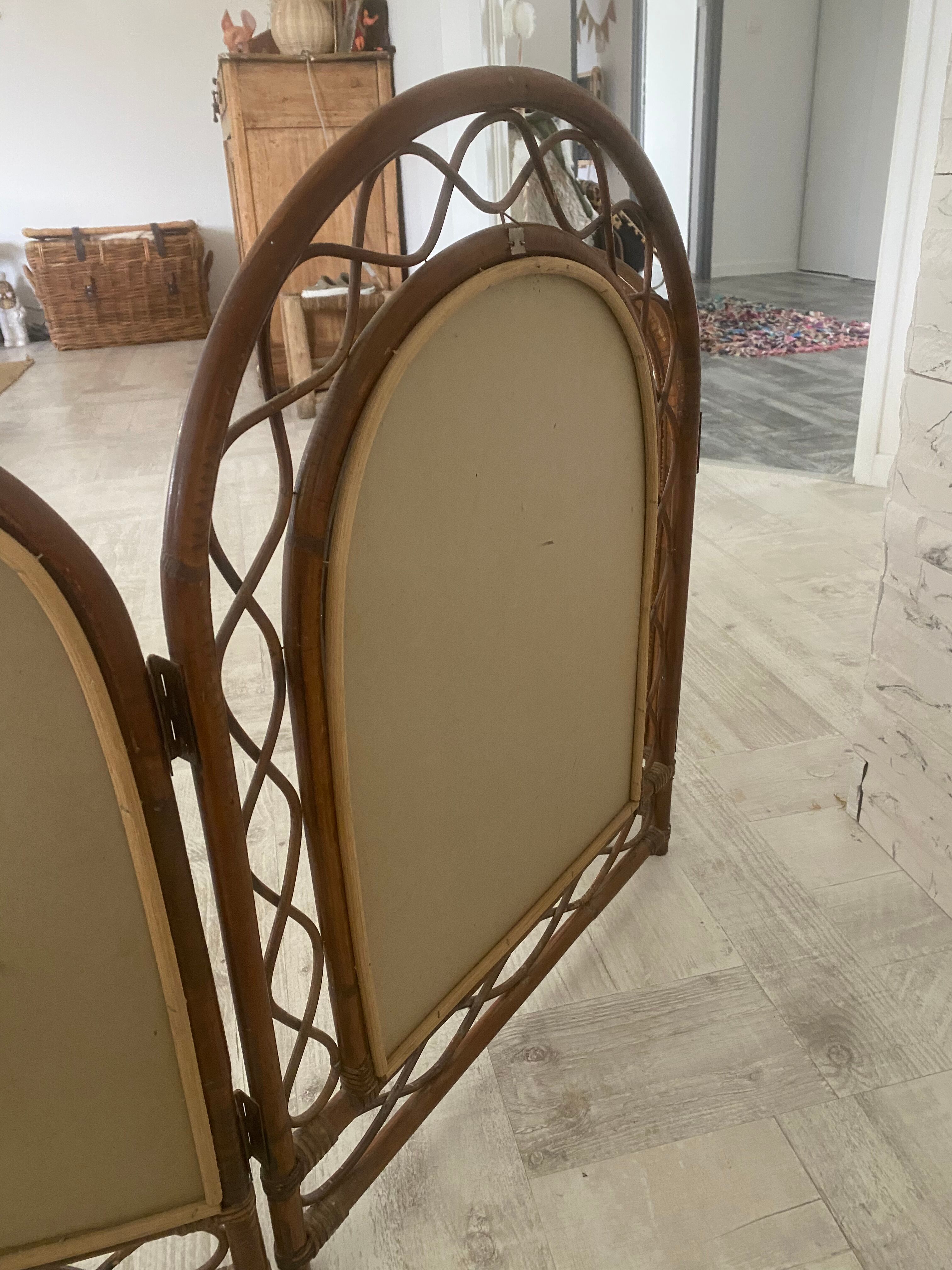 Large triptych rattan mirror 105x68cm