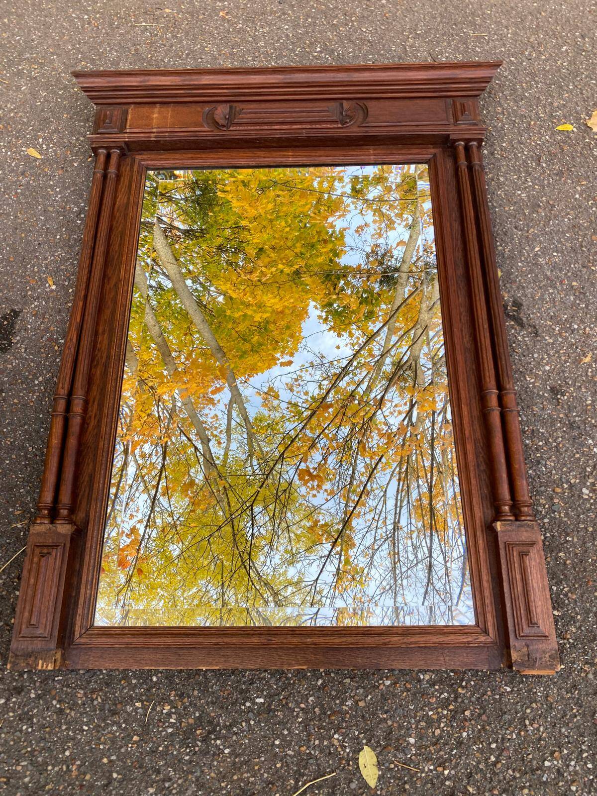 Henri II mirror in solid oak, 90x117cm, 19th century