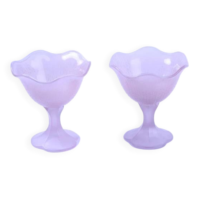 2 coupes à glace en verre givré rose