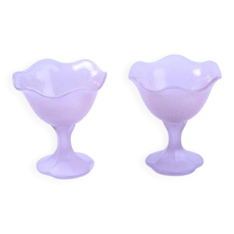 2 frosted pink glass ice cream cups