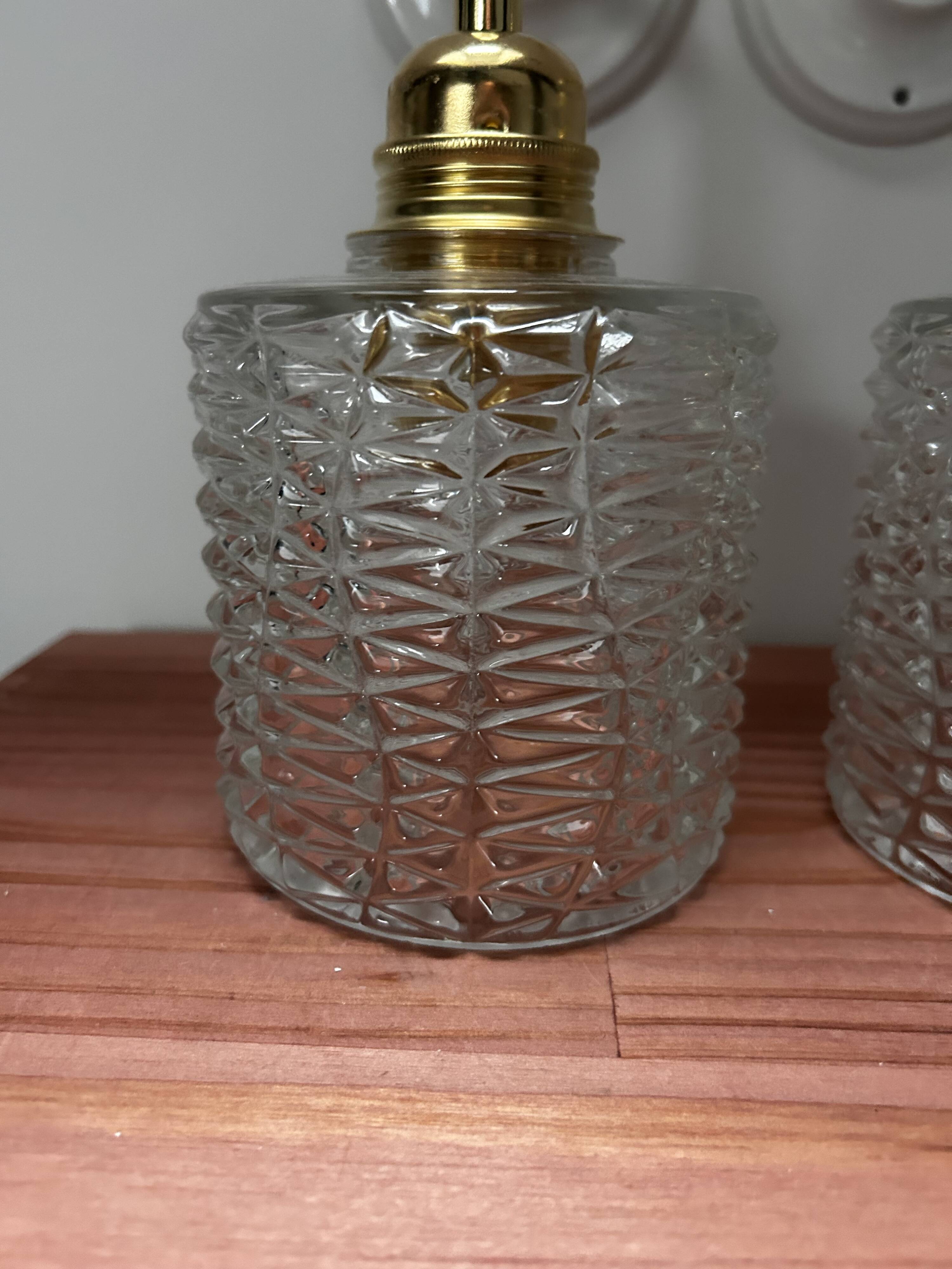 Pair of seventies glass globe wall lights