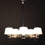 Art Deco nickel chandelier with textured glass, Czechoslovakia, 1930s
