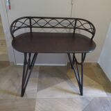 Vintage children's desk console bamboo rattan curved wood Thonet style 80s dark mahogany