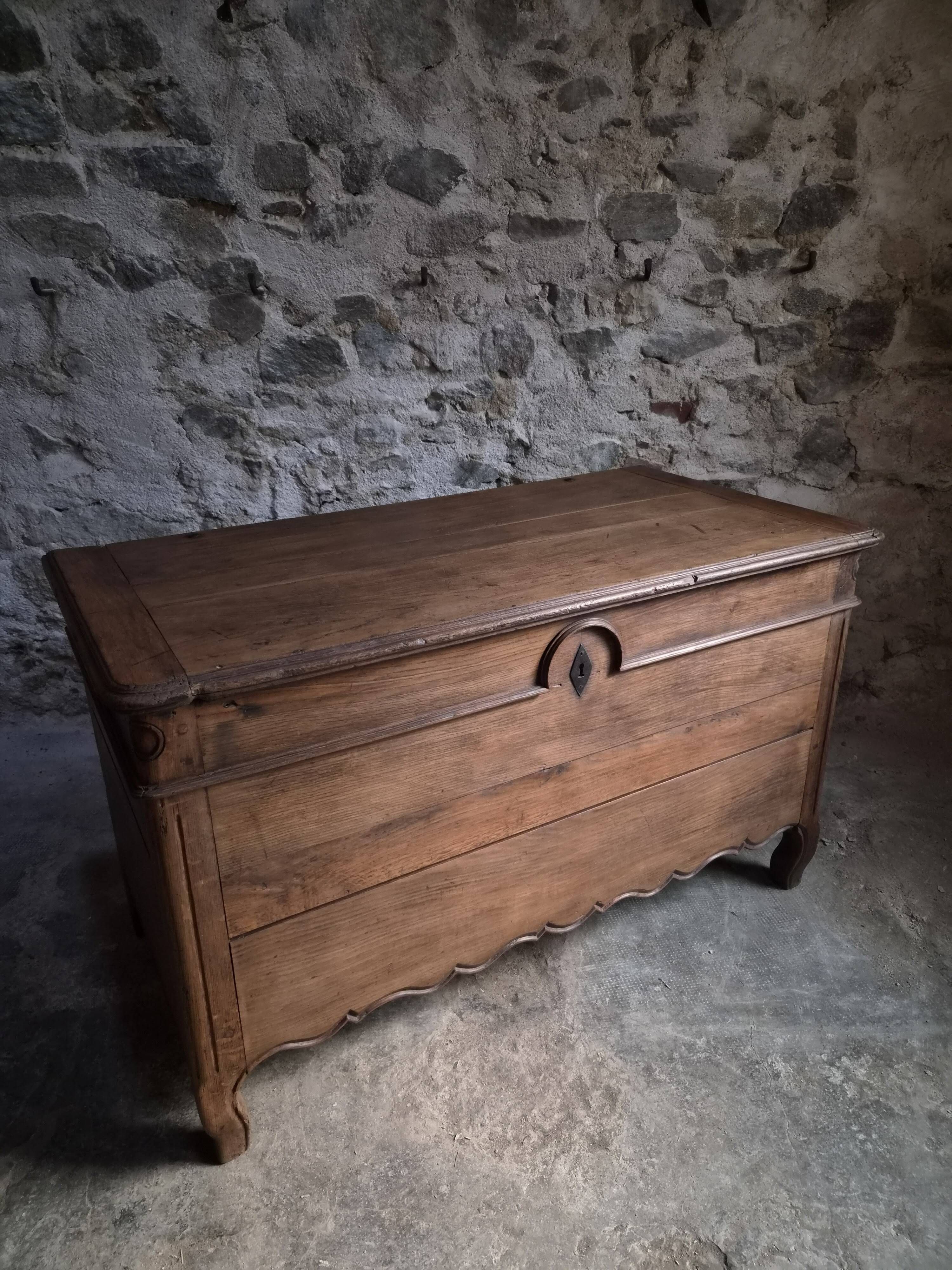 Antique marriage chest in oak / blanket chest – 18th century, Auvergne, France