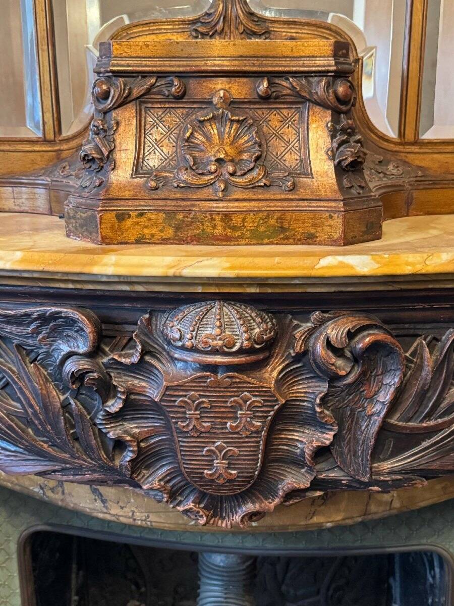 Impressive Fireplace And Its Trumeau In Carved Wood Underlined With Marble