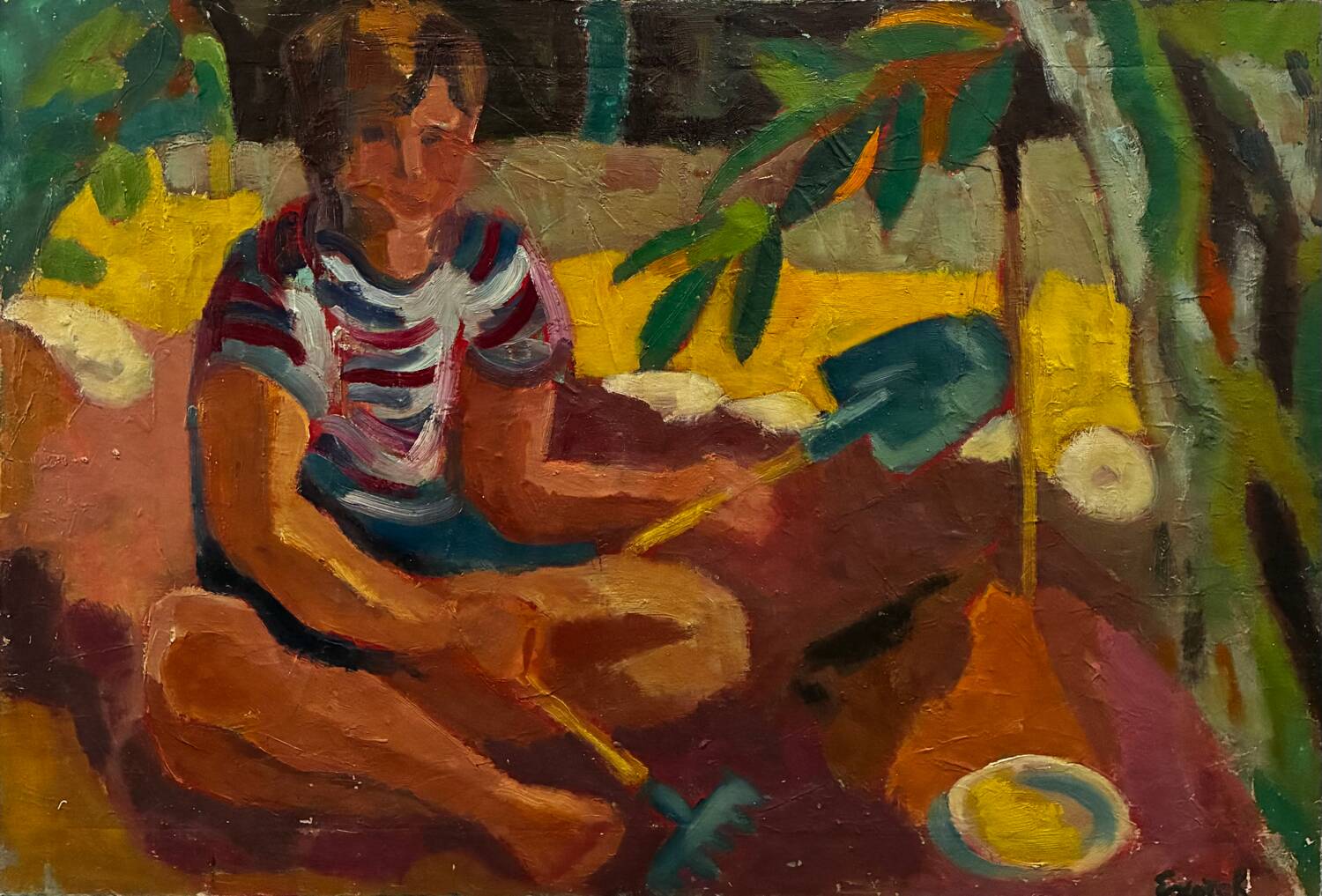 Painting of a child playing in summer, 20th century