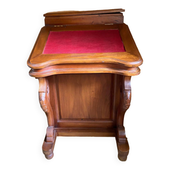 Davenport desk in solid walnut with carved jambs 19th english style