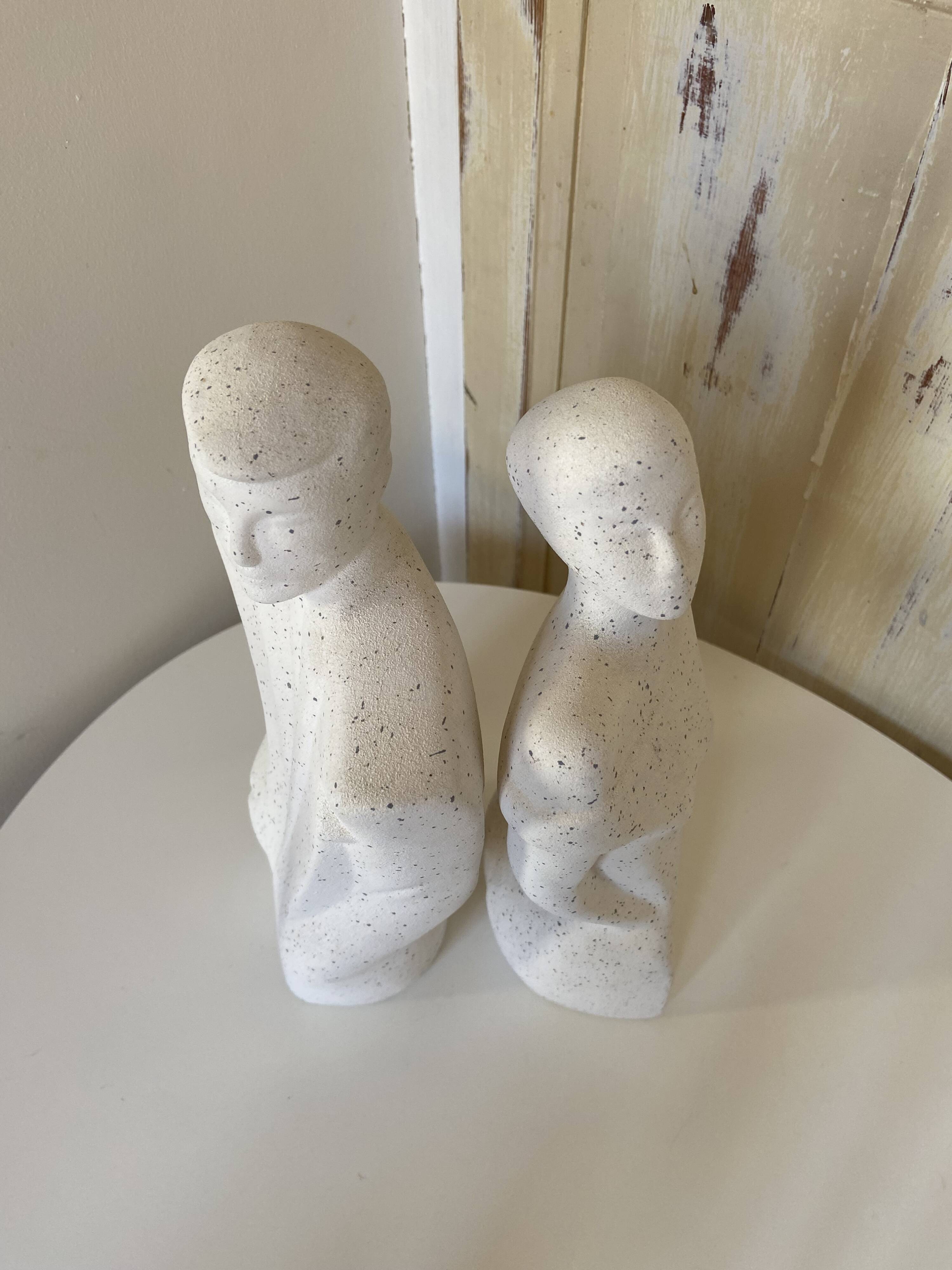 Duo Man Woman Plaster Busts - Style of Lindsey B. Balkweil