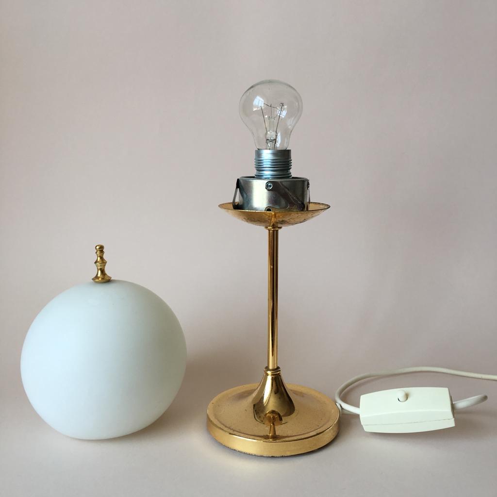 Vintage german brass and opaline glass table lamp