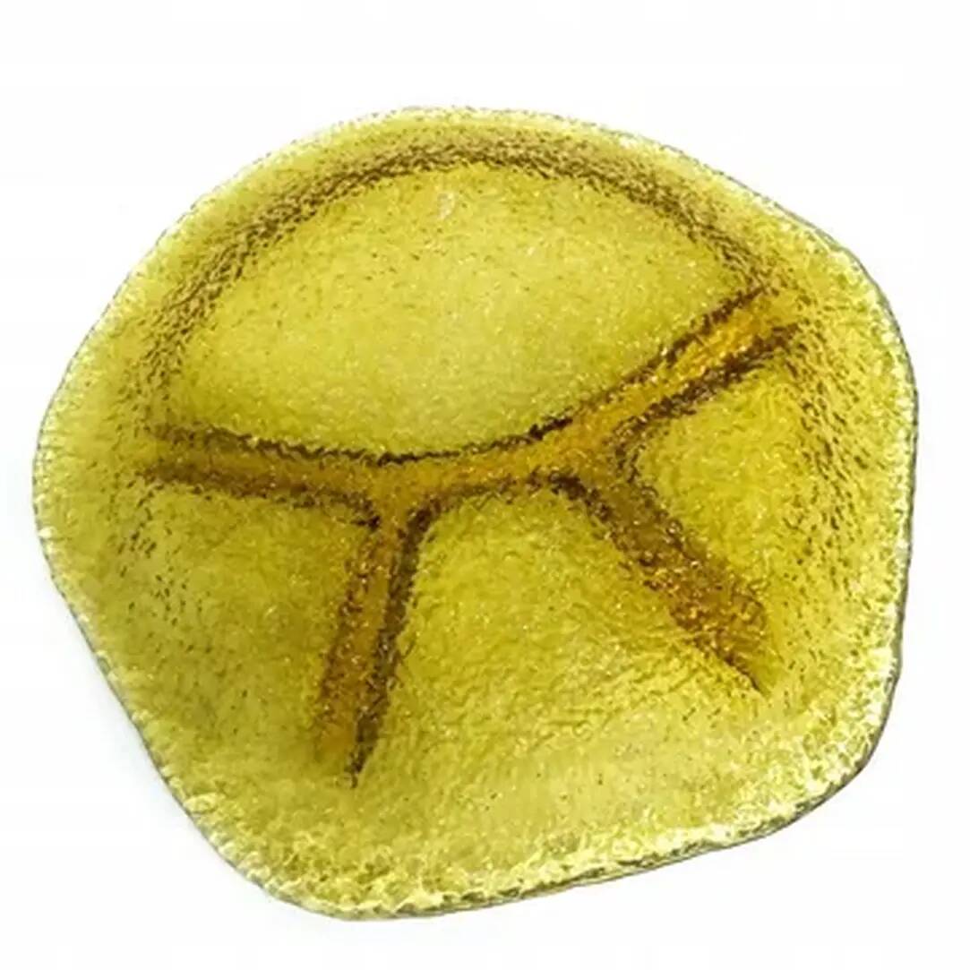 Plateau d'apéritif, moderne du milieu du siècle, verre jaune, design par J. Drost, Ząbkowice, Pologne, années 1970