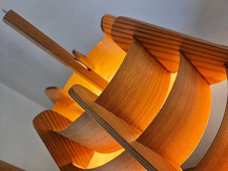 Rare Midcentury Large Wooden Pendant, Hans-Agne Jakobsson, Sweden, 1960s