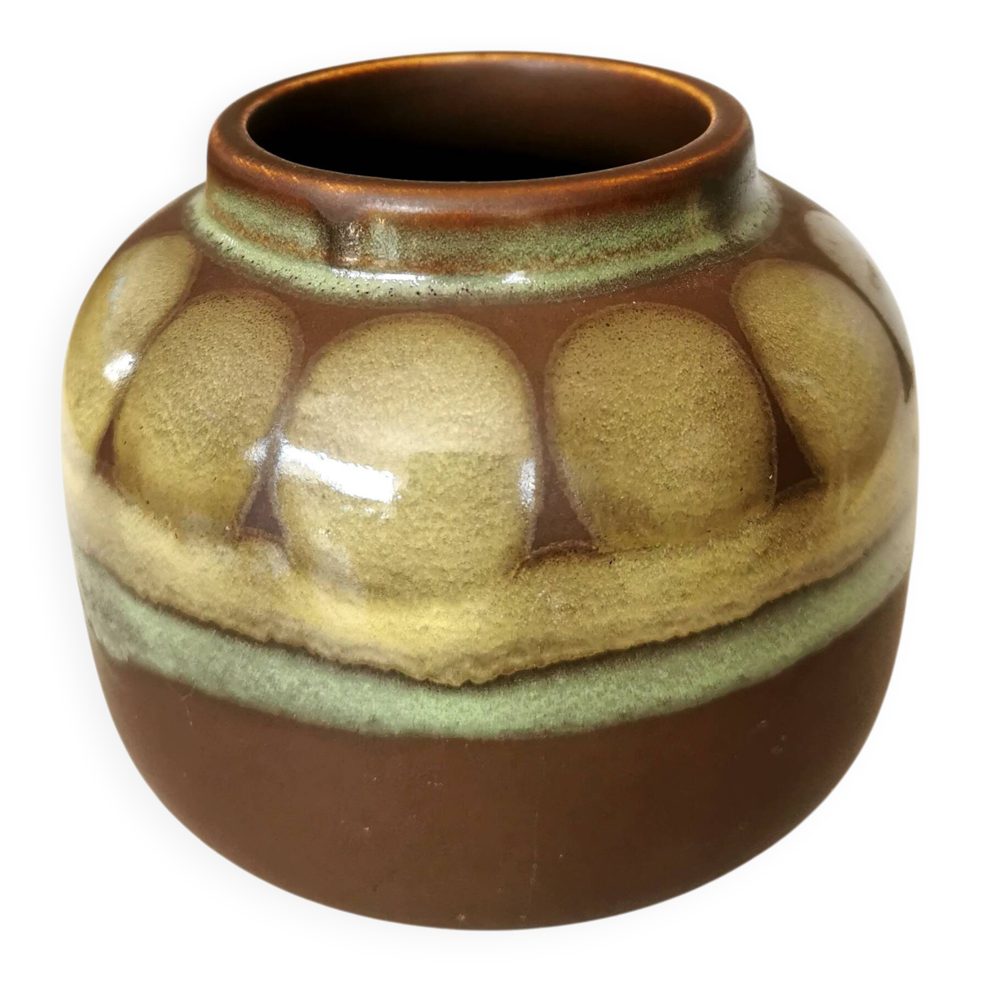 Vintage Olive Green Glazed Vase: 1970s KIL Ceramic Pottery