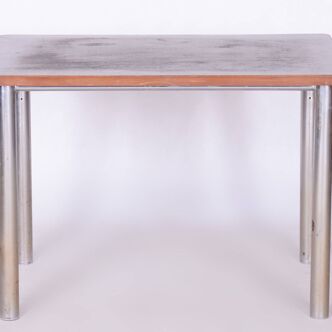 Original Bauhaus Walnut Table, Original Condition, Revived Polish, Czech, 1930s