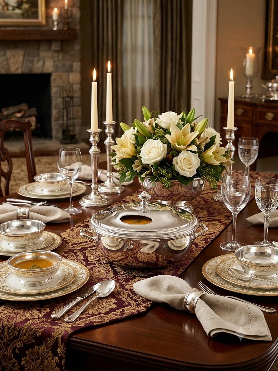 Soup tureen or vegetable dish in silver-plated metal – French silversmithing