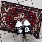 Vintage persian carpet hamadan handmade 43cm x 63cm 1970s