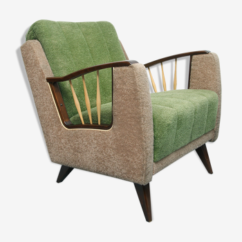 Fauteuil des années 1950 en beige et vert