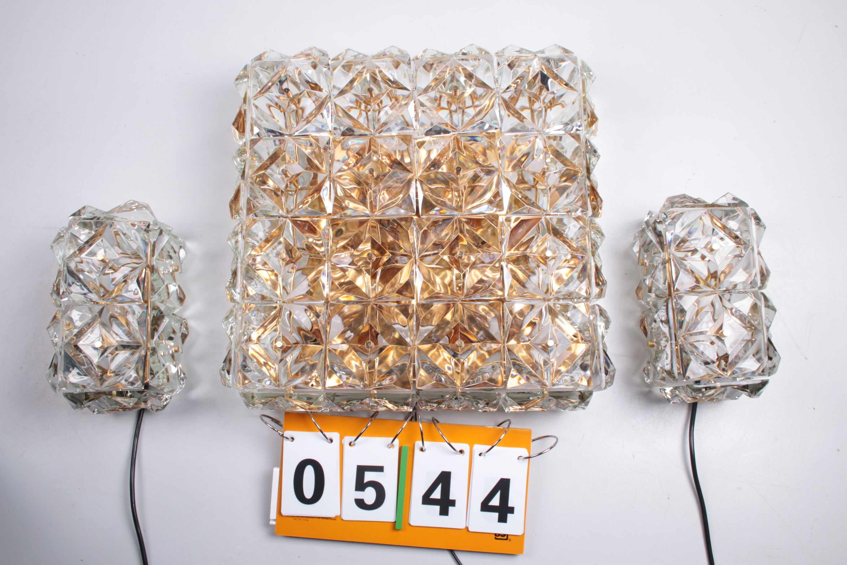 Large gold-plated & crystal glass flush mount light from kinkeldey, 1970s