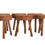 6 Raw Log Stools or Bedside Tables France circa 1970