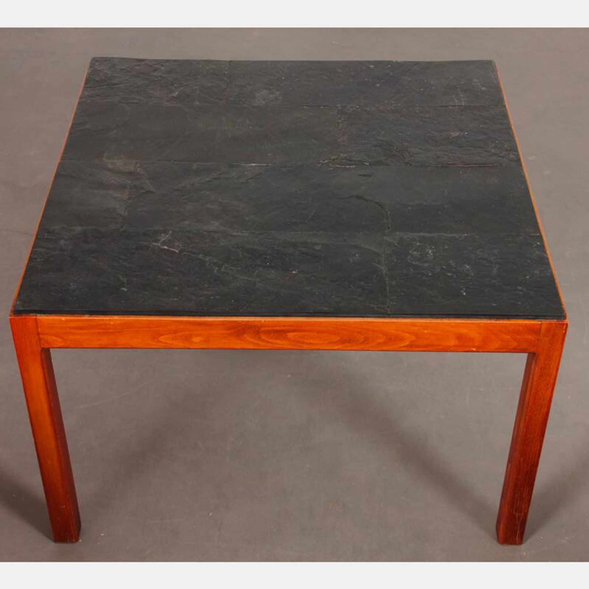 Table basse vintage en bois et ardoise, 1970