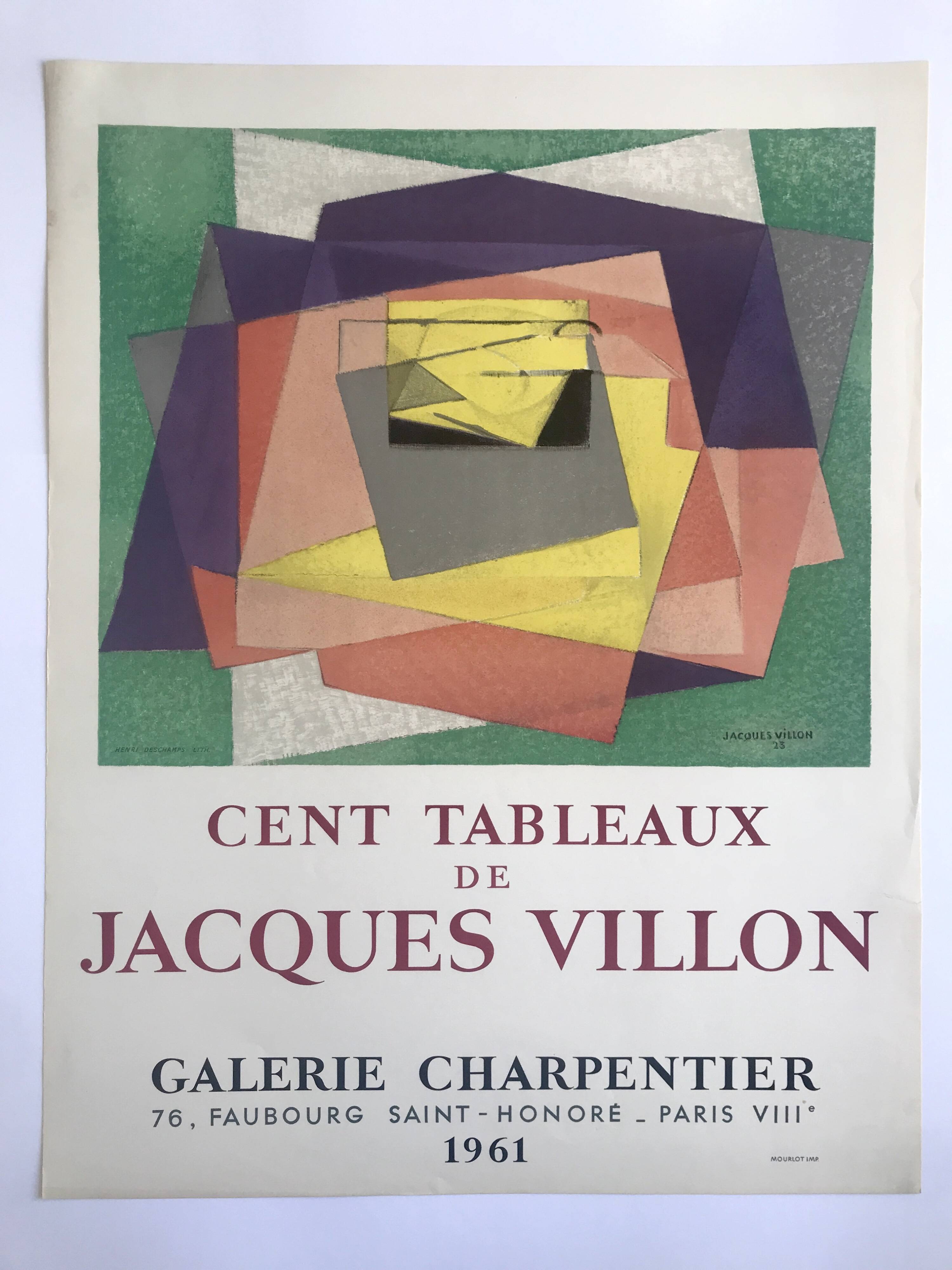 Affiche d'exposition en lithographie de jacques villon, galerie charpentier, 1961