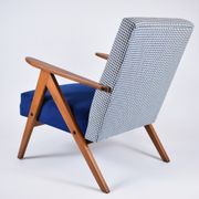 Vintage velvet armchair 1960s, fully restored, poule fabric, refubrished