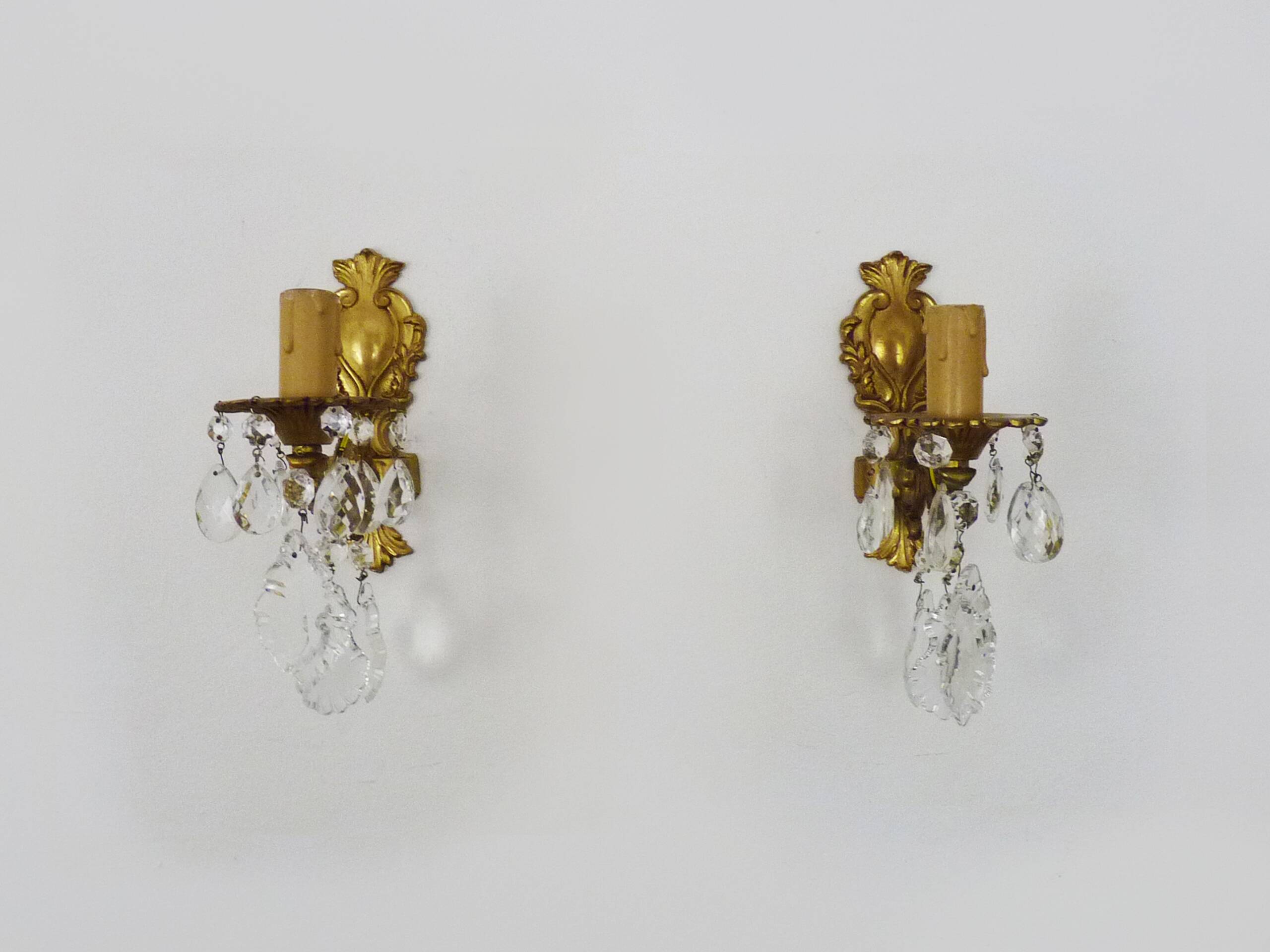 Pair of wall sconces in bronze and glass pendants from the 1970s.