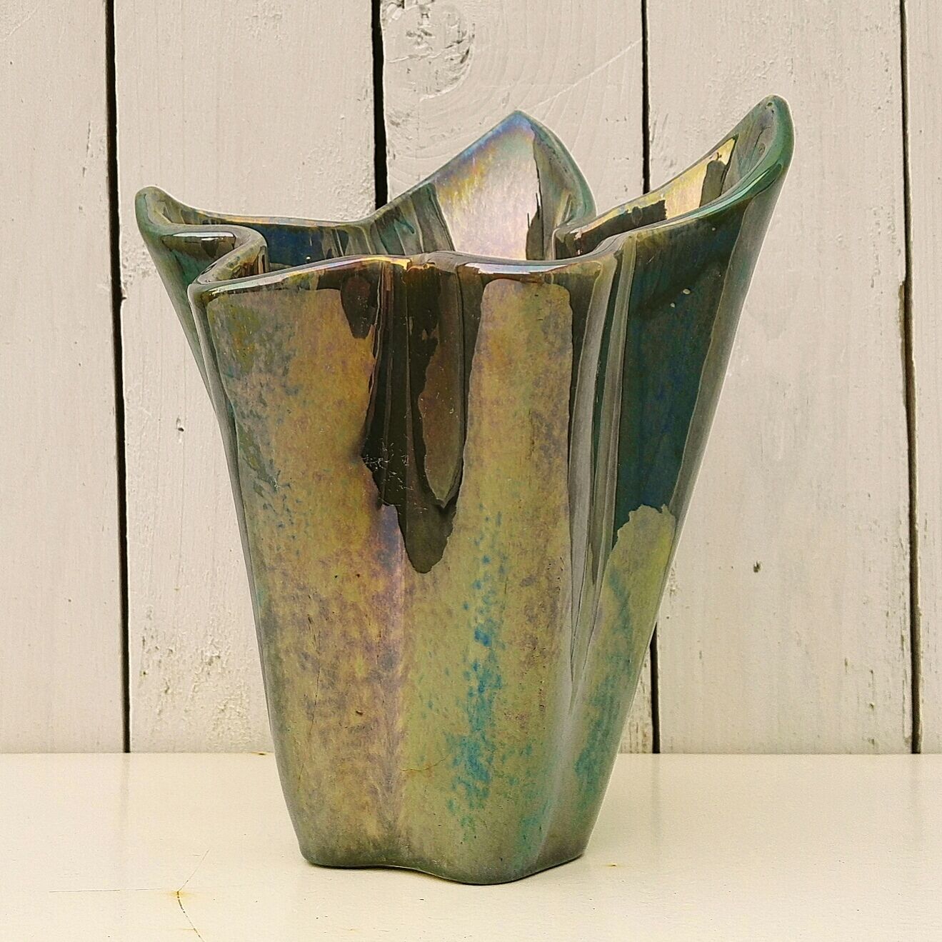 Iridescent ceramic vase Vichy enamels by A. Cytère